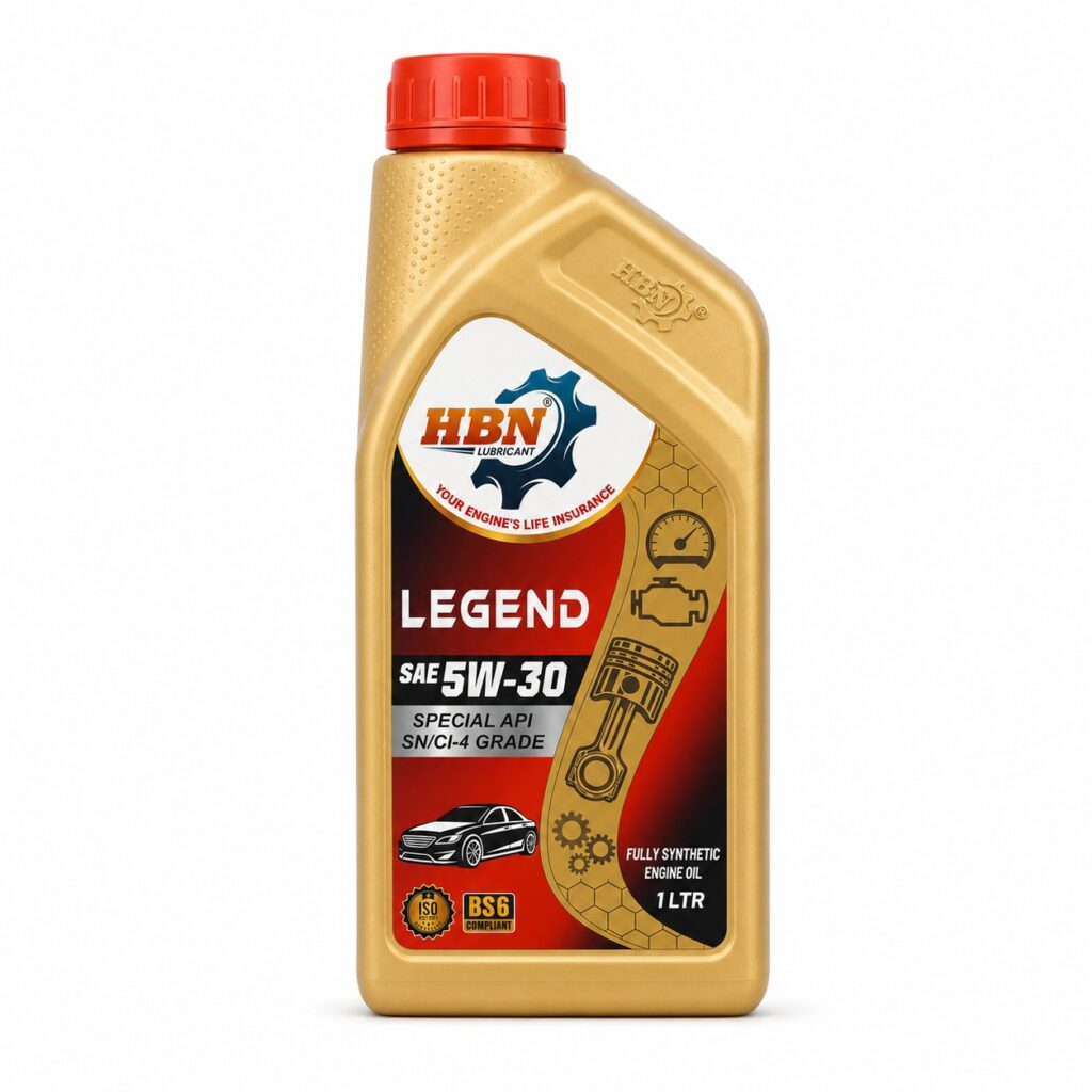 HBN Legend 5W30 fully synthetic engine oil 1 litre bottle with API SN CI-4 grade and BS6 compliance.
