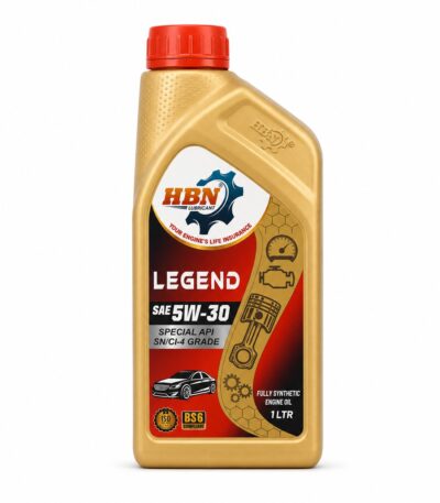 HBN Legend 5W30 fully synthetic engine oil 1 litre bottle with API SN CI-4 grade and BS6 compliance.